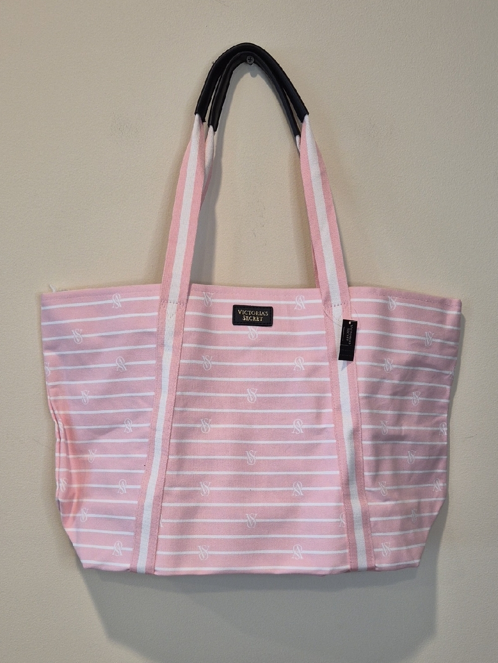 Victoria's Secret Pink & White Striped Canvas Tote
